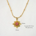 Detail of sun pendant with pink stone, showing dimensions 18x20mm and 45cm chain length - Sun Style (XB2401004-1)