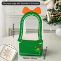 Green Christmas cupcake carrier box with orange bow and festive stocking illustration - 5 Sets / Handheld Box Christmas Bell Green