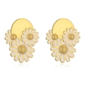 Elegant gold-plated daisy stud earrings with white enamel flower petals on white background - Style B Gold / 1 Pair