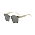 Modern oversized square sunglasses in cream and black with stylish gold metal accents - Off-White Frame Grey Lens