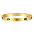 Minimalist gold titanium steel bracelet with five inset rectangular green zircon stones - Gold / Green Zircon