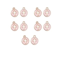 Nahaufnahme von zehn rosa runden Legierungsanhängern mit goldenen Kreuzmustern für DIY - 5#-Rosa Runde