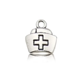 Silver nurse hat pendant with cross symbol for DIY necklace and jewelry making - Antique Silver Nurse Hat 11x12mm