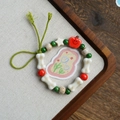 Handmade ceramic bead bracelet with red apple pendant and green woven rope - Red Apple (1653-01)
