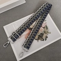Adjustable woven shoulder strap for bags with blue and white geometric patterns - Dark Grey Blue + Silver Hook
