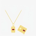 Vintage S925 silver gold locket necklace with red gemstone and sunburst heart design - Gold (S925 Sterling Silver)
