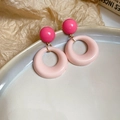Retro resin drop earrings featuring bold magenta spheres and light pink hollow circles - 8# Silver Pin - Pink Round (HE28851)