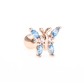 Rose gold butterfly stud earring with light blue marquise gems and screw-back ball - Blue/Rose Gold/Large