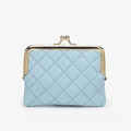 Mini portamonete trapuntato azzurro in ecopelle con chiusura a scatto dorata - Blu