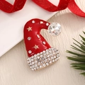 Christmas hat brooch with red enamel, gold stars, and sparkling white rhinestones - BR0054-Diamond Christmas Hat