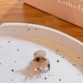 Mini tortoiseshell resin hair claw clip shown on a ceramic plate for side hair styling - Light Leopard