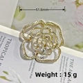 Gold hollow rose brooch with sparkling rhinestones and elegant layered petal design - KC Gold Hollow Camellia