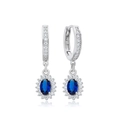 Orecchini halo in argento S925 con gemma blu ovale e zirconi bianchi su base argentata - Zaffiro blu ovale
