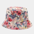 Detailed view of durable cotton canvas stitching on a floral print bucket hat - Multicolor Mixed Floral Pastoral Style (2#色)