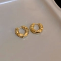 Close-up of golden hoop earrings with irregular hammered texture on a tray - 7# Ear Buckle-Gold Irregular Pleated Hoop Earrings (Real Gold Plating)