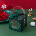 Scatola regalo di Natale verde scuro con finestra a ghirlanda e fiocco di nastro - Con Nastro e Manico / Ghirlanda Verde