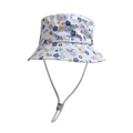 Détail d'un chapeau bob fleuri avec cordon de serrage blanc réglable et fleurs bleues - Style Floral Blanc Bleu Jaune Rose (#7)