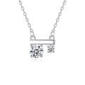 Minimalist S925 sterling silver necklace with asymmetric D color moissanite pendants - Asymmetric Double Diamond (fddz-117) / White Gold