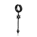 Punk black titanium steel earring with chain and hexagram star plus cone spike pendant - Style 16