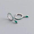 Detail view of S925 sterling silver earrings featuring green zircon stones in various cuts - 925 Silver / Emerald Green (Silver)