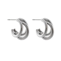 Macro detail of silver minimalist interlocking triple hoop earrings in polished finish - Silver