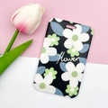 Black floral ID card holder with white flowers and Flower script on pink background - No Accessories / White Green