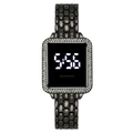 Fashionable black metal LED digital watch with rhinestone bezel and square touch screen - Black