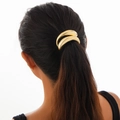 Polished gold metal hair cuff with double curved design for ponytail styling - Gold Double Arc (0574)