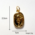 Golden oval rose relief pendant for DIY jewelry, 2.2cm x 1cm metal charm accessory - Golden Rose Embossed Pendant