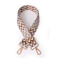 Adjustable woven shoulder strap featuring brown and white chevron pattern with gold hooks - 1003 Geometric Brown White