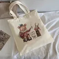 Cream canvas tote bag with winter bear and reindeer illustration print - C11 Christmas Bear and Deer