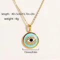 Macro detail of gold-plated evil eye pendant with light blue enamel and sunburst texture - Light Blue Round Evil Eye Style (Style 3)