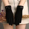 Gants noirs en fourrure de lapin pour femme avec nœud en cuir élégant et écran tactile - Nœud en Cuir - Poil de Lapin Noir