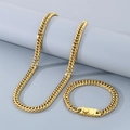Set collana e bracciale a maglia cubana dorata con chiusura a scatola sicura - 9mm Stile A (KB184290-Z) / 21cm / Oro