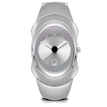 Y2K style silver metal watch with integrated sculptural design and date window at six - Silver Case White Dial (Polished)