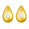 Golden teardrop earrings with matte finish and moonstone center in a minimalist style - Matte Brushed Moonstone Drop