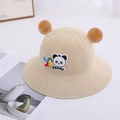 Sombrero de pescador beige para niños con parche de panda, orejas 3D y molinillo - 52-56CM / Blanco Roto