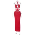 Dettaglio di abito in maglia rossa a lupetto con texture a intaglio e lacci - Taglia S / Rosso