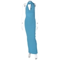 Slim fit blue halter cowl neck long dress in soft stretch fabric with side split - S / Blue