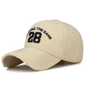 Distressed beige baseball cap featuring black 28 embroidery and ripped brim detail - Adjustable / Light Beige