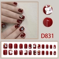 Uñas postizas rojo cereza oscuro con diamantes y purpurina en forma cuadrada corta - Estilo de Diamantes de Imitación Irregulares Rojo Oscuro (Modelo de Pegamento D831)