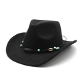 Classic black felt cowboy hat with bohemian shell and turquoise bead headband trim - M (56-58cm) / Black
