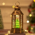 Vintage bronze Christmas lantern with a decorated tree and sparkling snow globe light - Christmas Tree