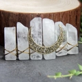 Handmade white crystal moon hair clip with wire-wrapped raw stone and golden crescent - Clear Quartz Moon Hair Clip