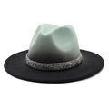 Detailed macro view of gradient wool fedora hat with a crystal rhinestone band decoration - Mint Green + Black