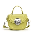 Green PU leather mini crossbody bag for kids with textured finish and silver round buckle - Green