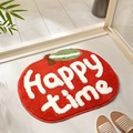 Tappetino da bagno rosso a forma di mela con testo Happy Time bianco su piastrelle - 50*60cm / Mela felice
