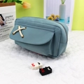 Minimalist large capacity stationery bag in blue with cream rope knot decoration - Blue