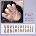 Detail of French ombre press-on nails with rhinestones and heart pattern in AL11 shape - 24 Pcs/Set / French Gradient Heart Rhinestone Style (D425)