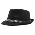 Black wool fedora with silver square metal studs and punk style decorative band - Double Row Square Rivet Style / Black